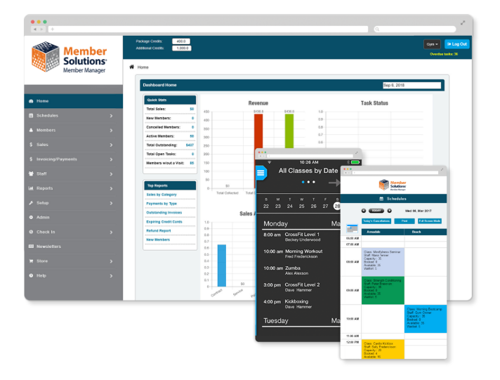 Membership Software Scheduling and Reporting screen on Desktop on Mobile
