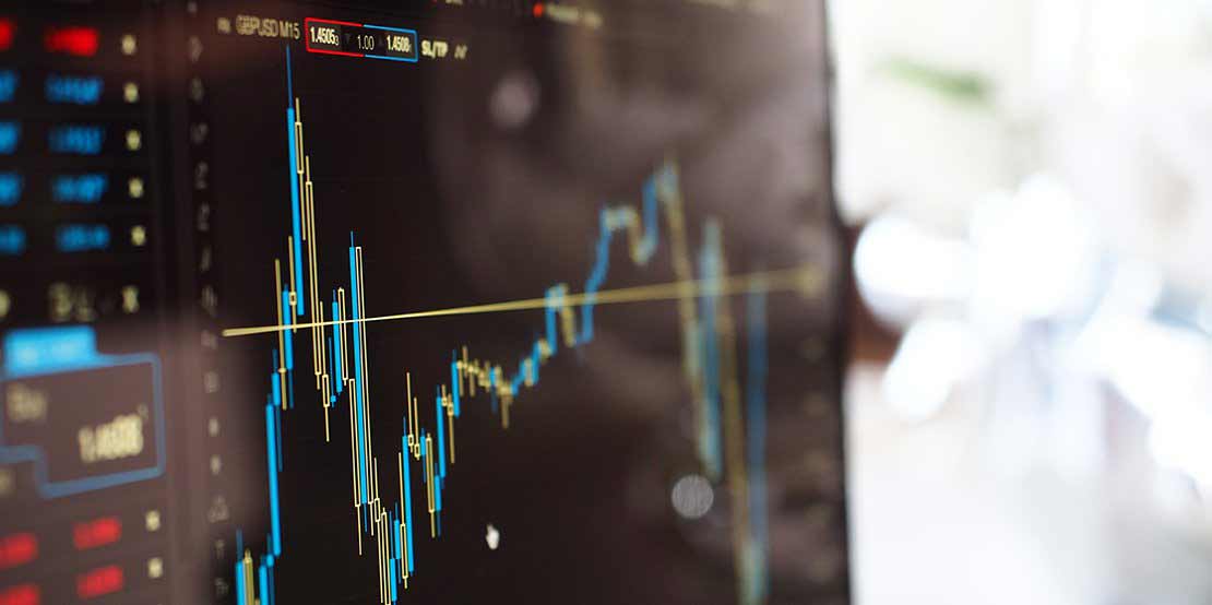 Recession graph on computer screen